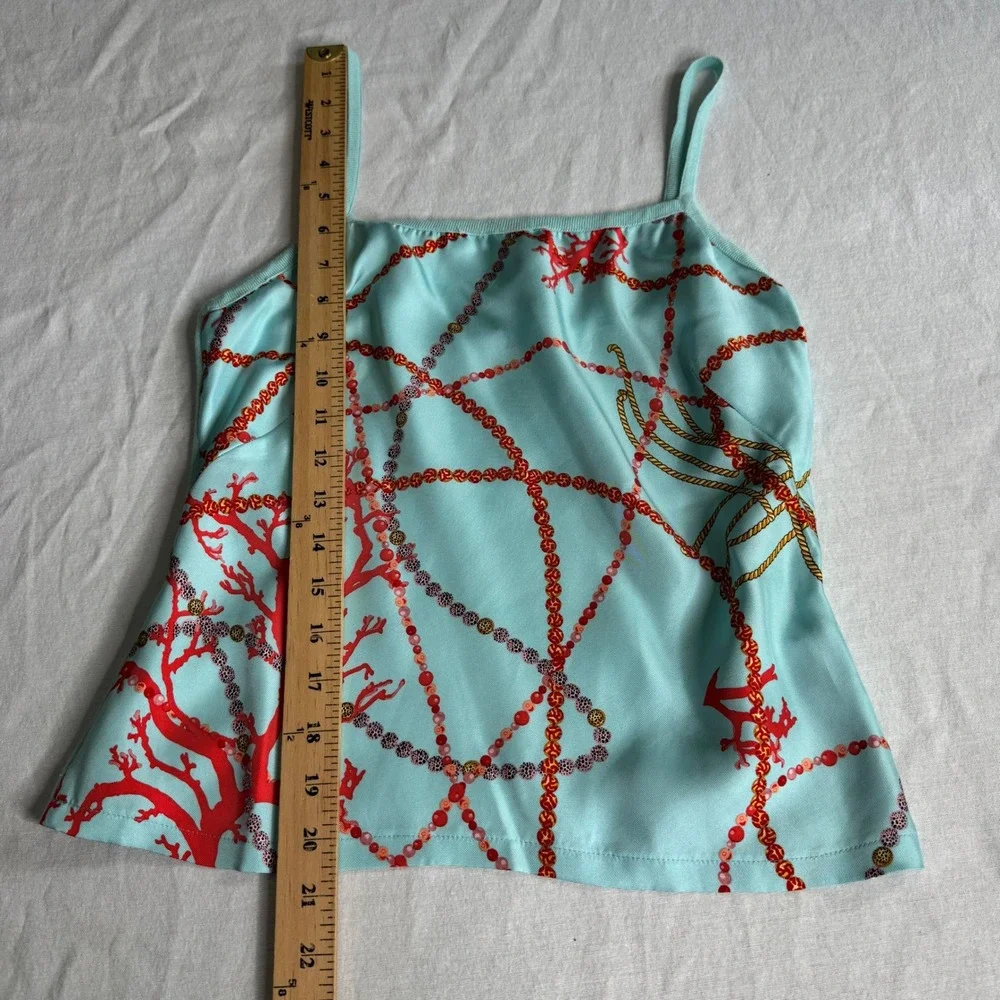 J.McLaughlin Silk Front Coral Chain Print Camisole Tank Top Blue Womens XS - Picture 4 of 8